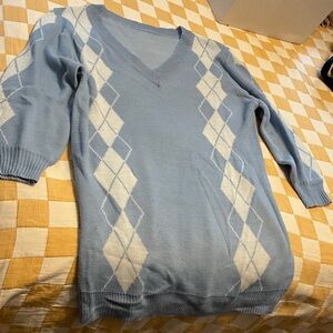 Blue Argyle V-Neck Women's Sweater